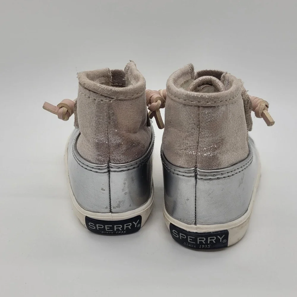 Sperry Icestorm Crib Metallic Silver Glitter Duck Boots Infant Size 3M